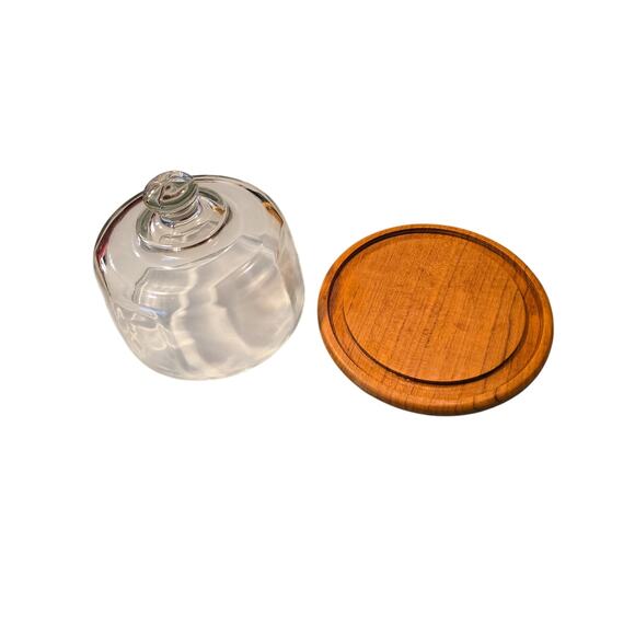 Vintage Gailstyn-Sutton Teakwood Cheese Server Cloche Glass Dome - Picture 2 of 6